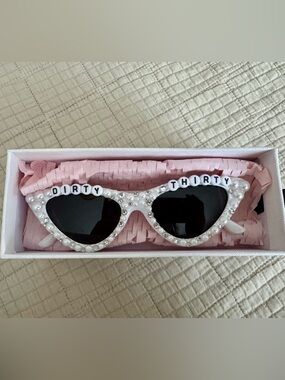 Pearl-Embellished Cat Eye Sunglasses with 'Dirty Thirty' embellishment - NEW